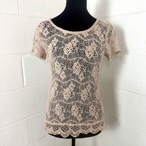 Maurices Crochet‎ Lace Top Y2K Sheer Layers Pink Rose Romantic Festival Fairy XS